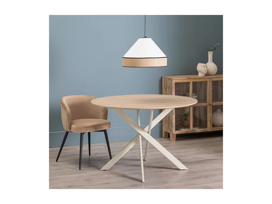 Table à manger ronde crème et bois 120 cm OASIS