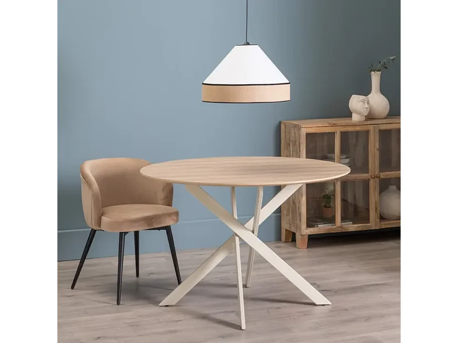 Table à manger ronde crème et bois 120 cm OASIS