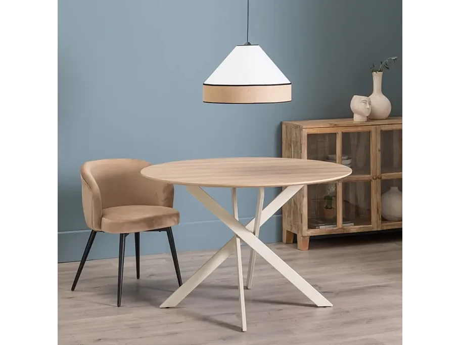 Table à manger ronde crème et bois 120 cm OASIS