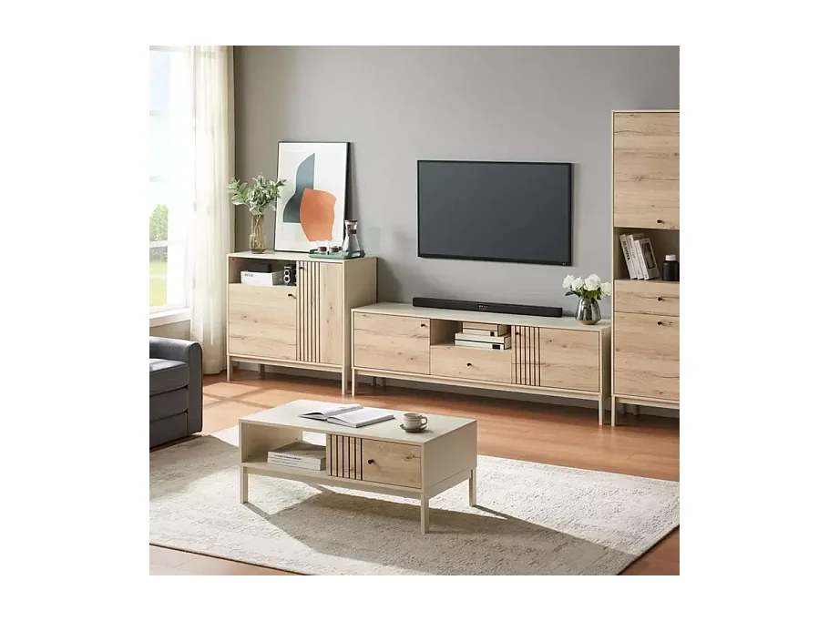 Buffet compact chêne alpin et blanc cassé 2 portes – Collection FARGOL3