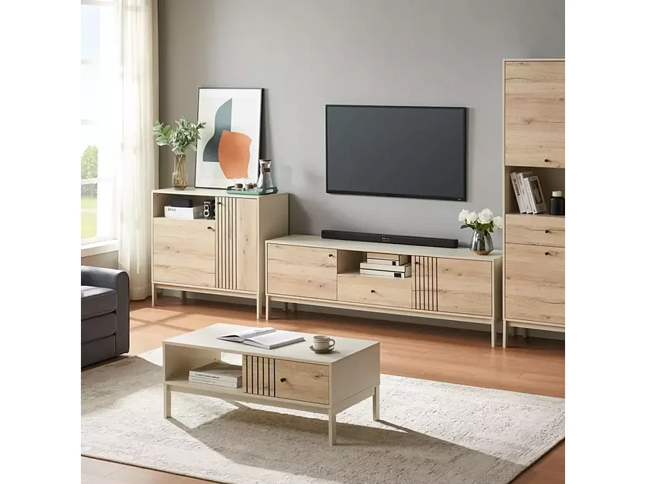 Buffet compact chêne alpin et blanc cassé 2 portes – Collection FARGOL3