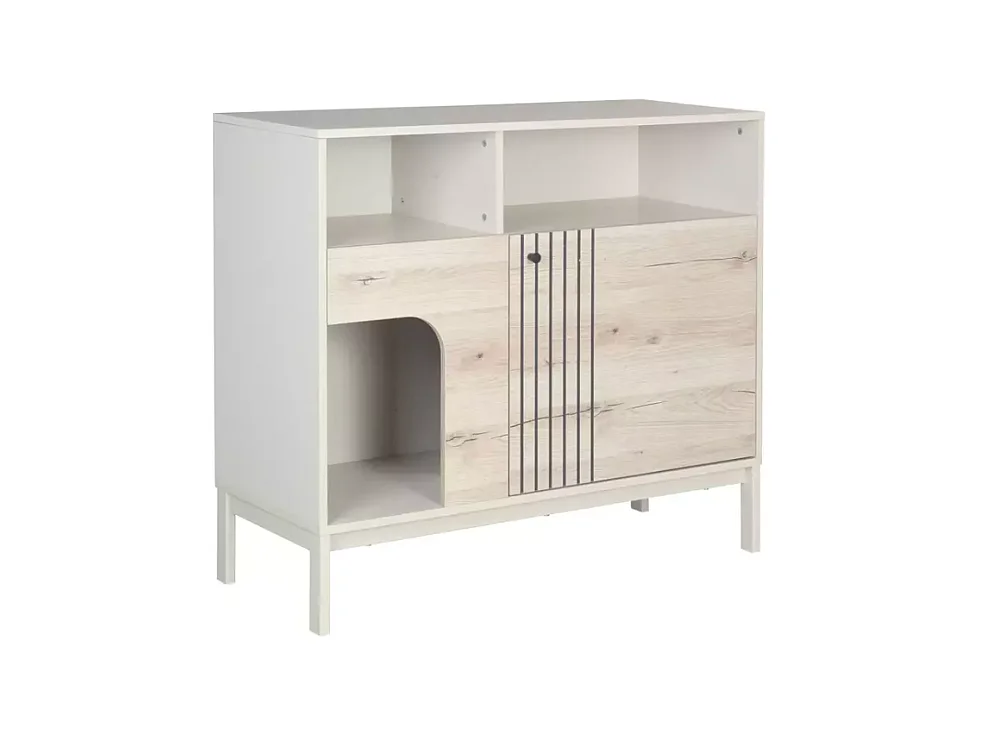 Buffet avec niche chat chêne alpin et blanc cassé – Collection FARGOL4