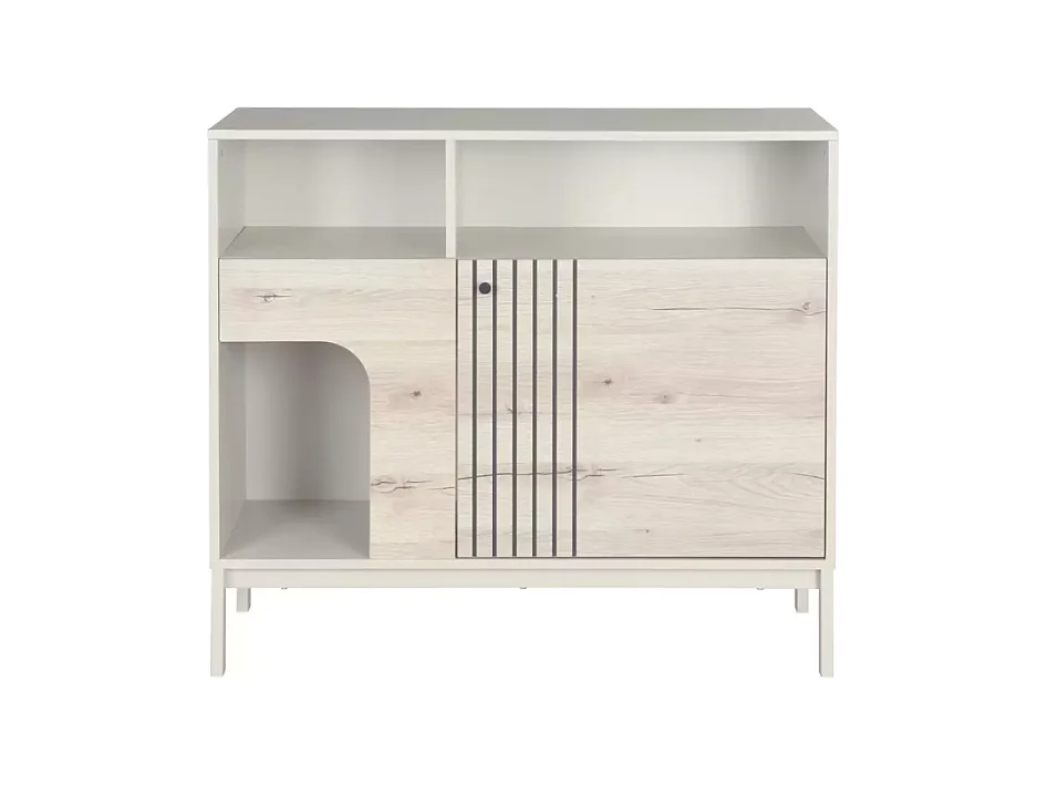 Buffet avec niche chat chêne alpin et blanc cassé – Collection FARGOL4