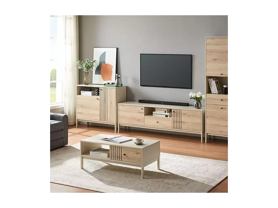 Buffet avec niche chat chêne alpin et blanc cassé – Collection FARGOL4