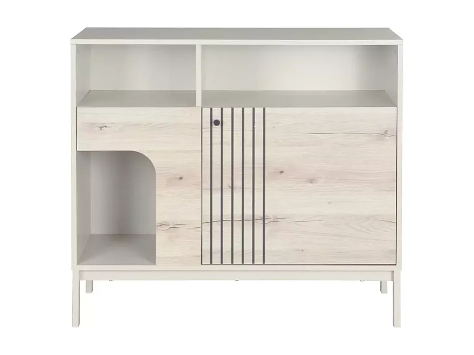 Buffet avec niche chat chêne alpin et blanc cassé – Collection FARGOL4
