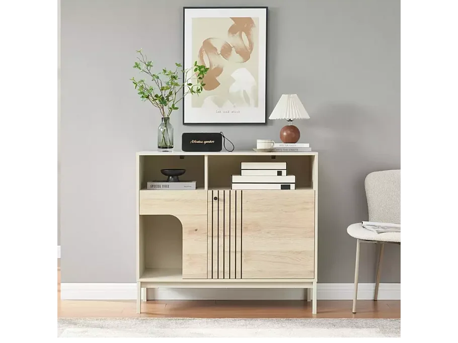 Buffet avec niche chat chêne alpin et blanc cassé – Collection FARGOL4