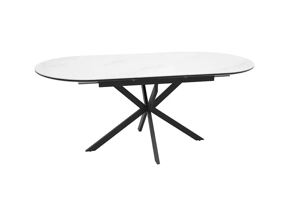 Table extensible 140-180 cm céramique blanche 8 pers pied noir métal Larry
