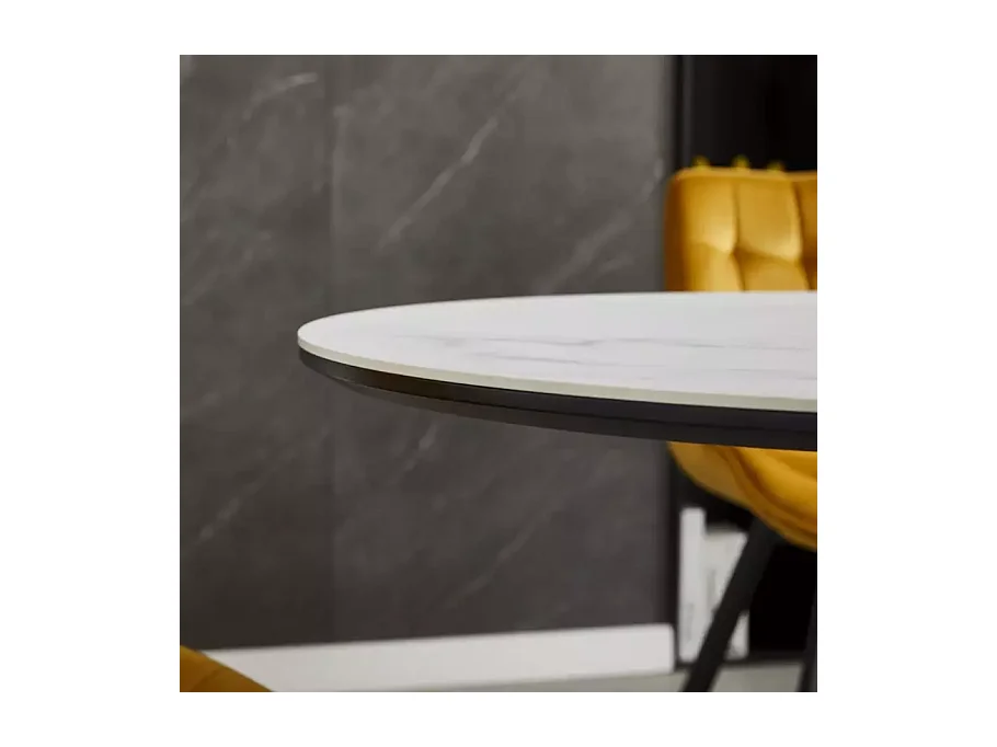 Table extensible 140-180 cm céramique blanche 8 pers pied noir métal Larry