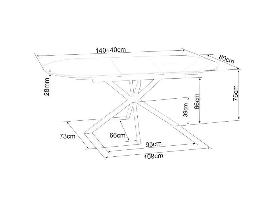 Table extensible 140-180 cm céramique blanche 8 pers pied noir métal Larry