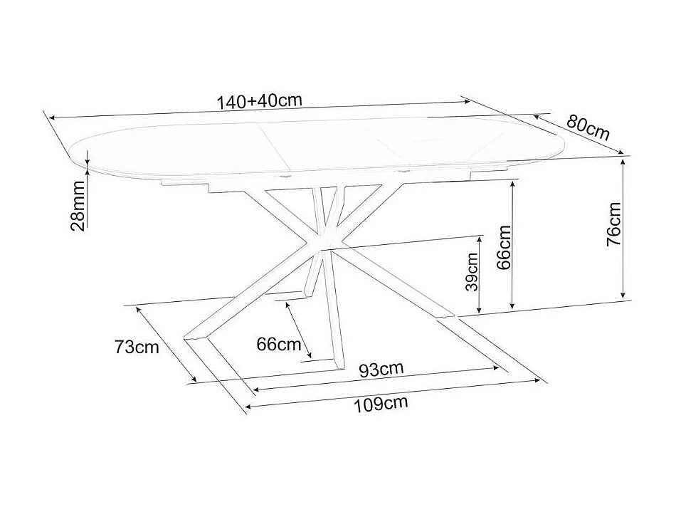 Table extensible 140-180 cm céramique blanche 8 pers pied noir métal Larry