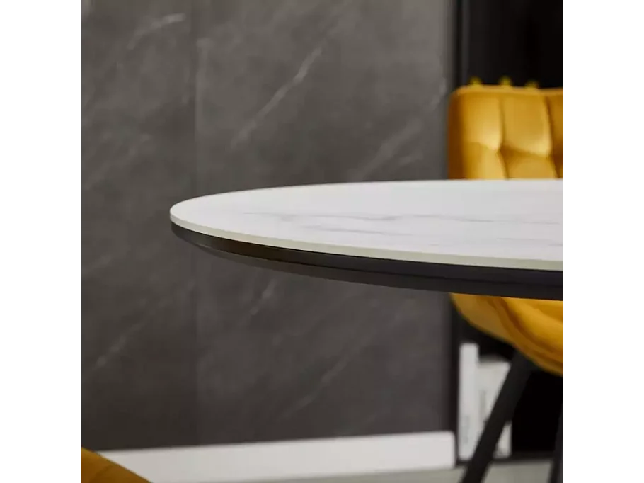 Table extensible 140-180 cm céramique blanche 8 pers pied noir métal Larry