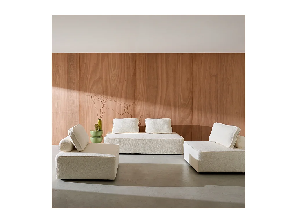 Sofá modular en tejido borreguito, 4 plazas crema