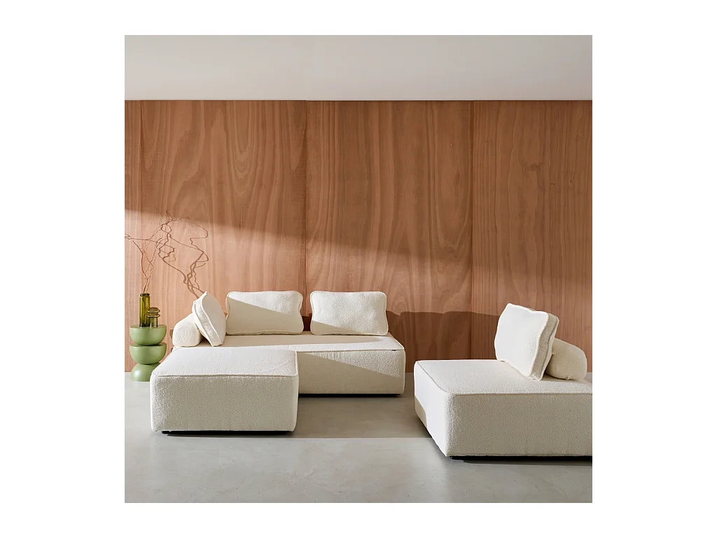 Sofá modular en tejido borreguito, 4 plazas crema