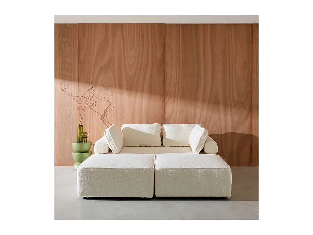 Sofá modular en tejido borreguito, 4 plazas crema