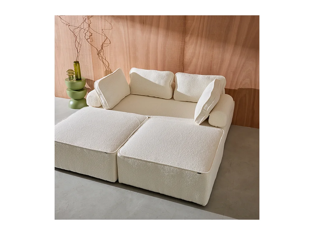 Sofá modular en tejido borreguito, 4 plazas crema