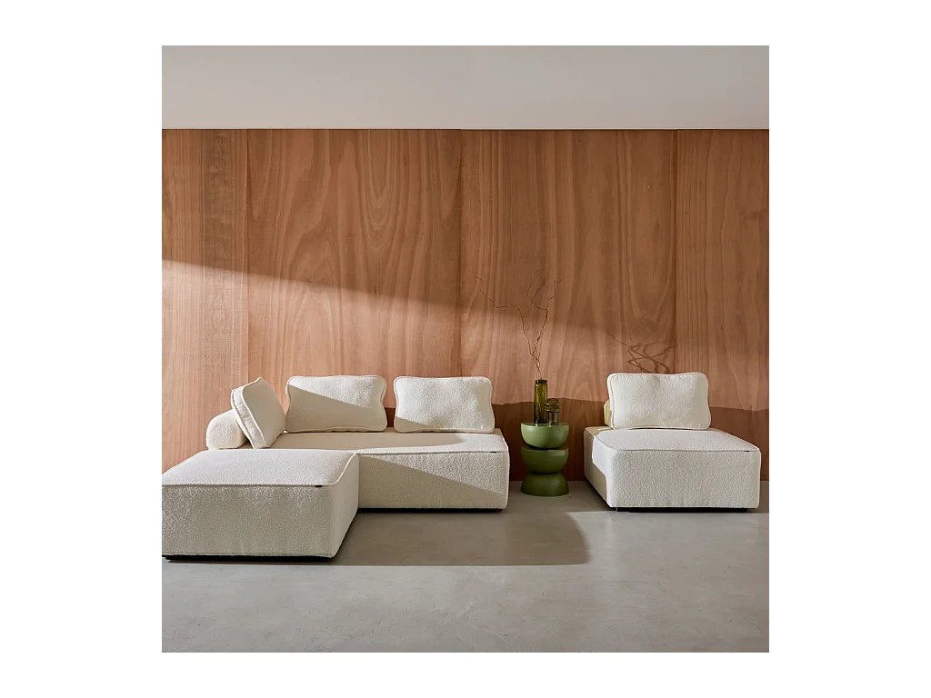 Sofá modular en tejido borreguito, 4 plazas crema