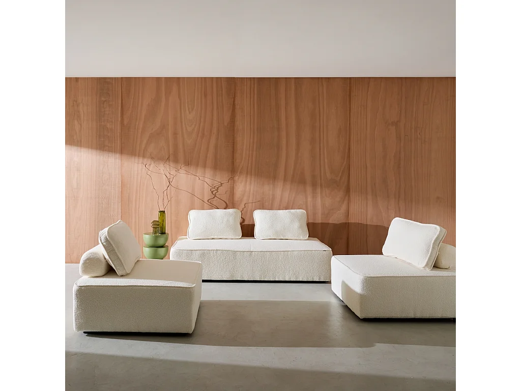 Divano modulare in bouclé, 4 posti, crema