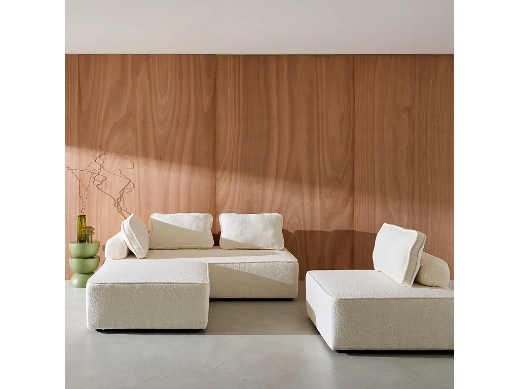 Divano modulare in bouclé, 4 posti, crema