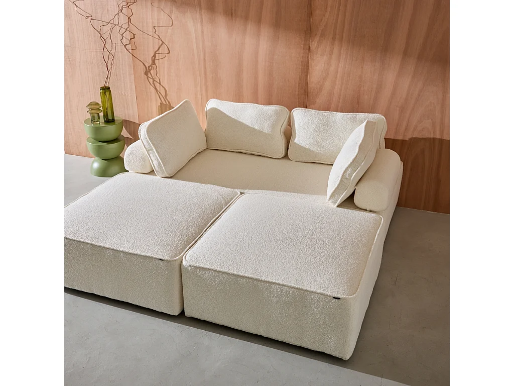 Divano modulare in bouclé, 4 posti, crema