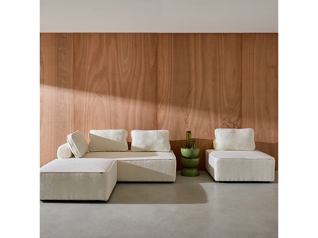 Divano modulare in bouclé, 4 posti, crema