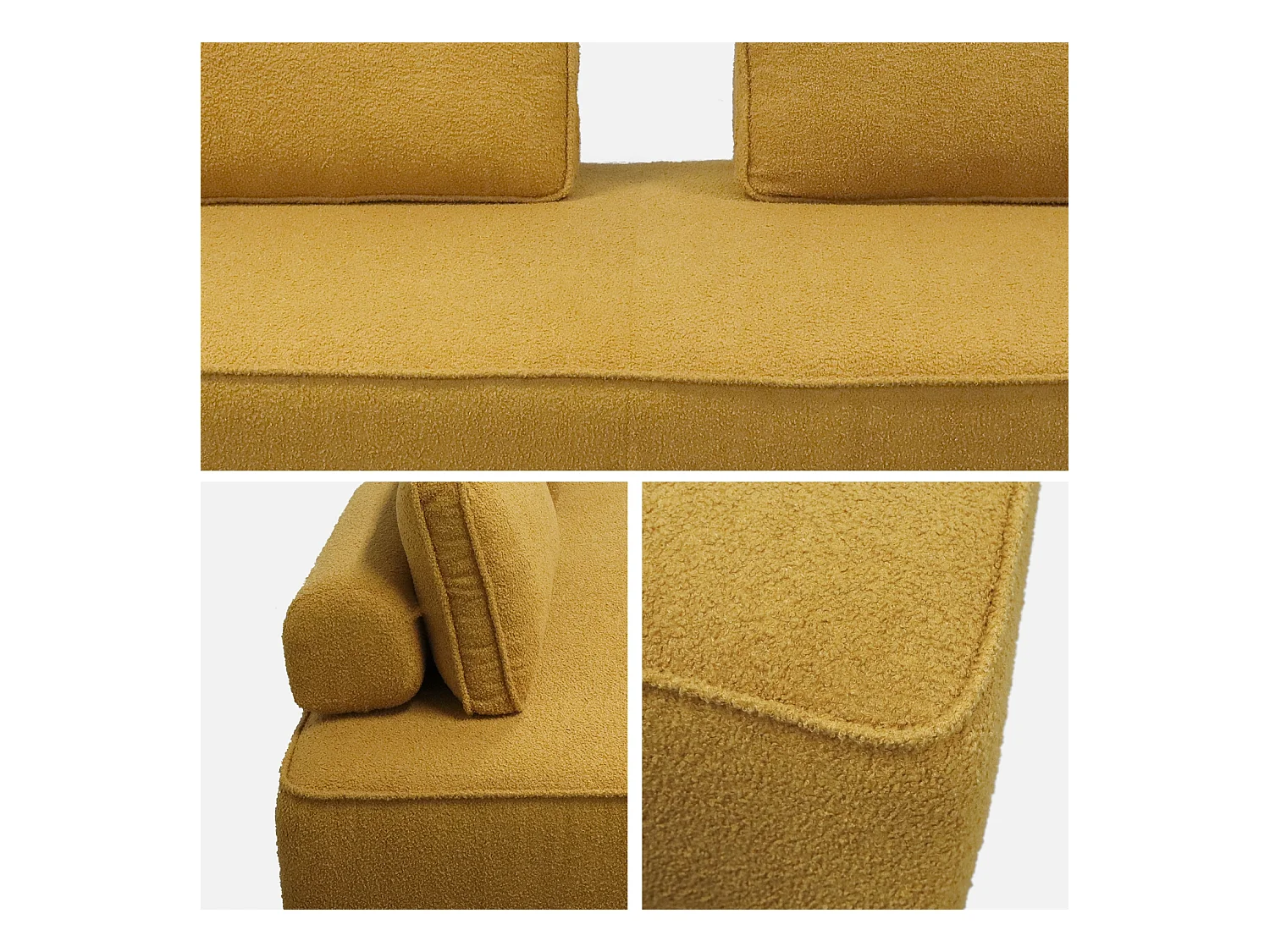 Sofá modular en tejido borreguito, 4 plazas mostaza