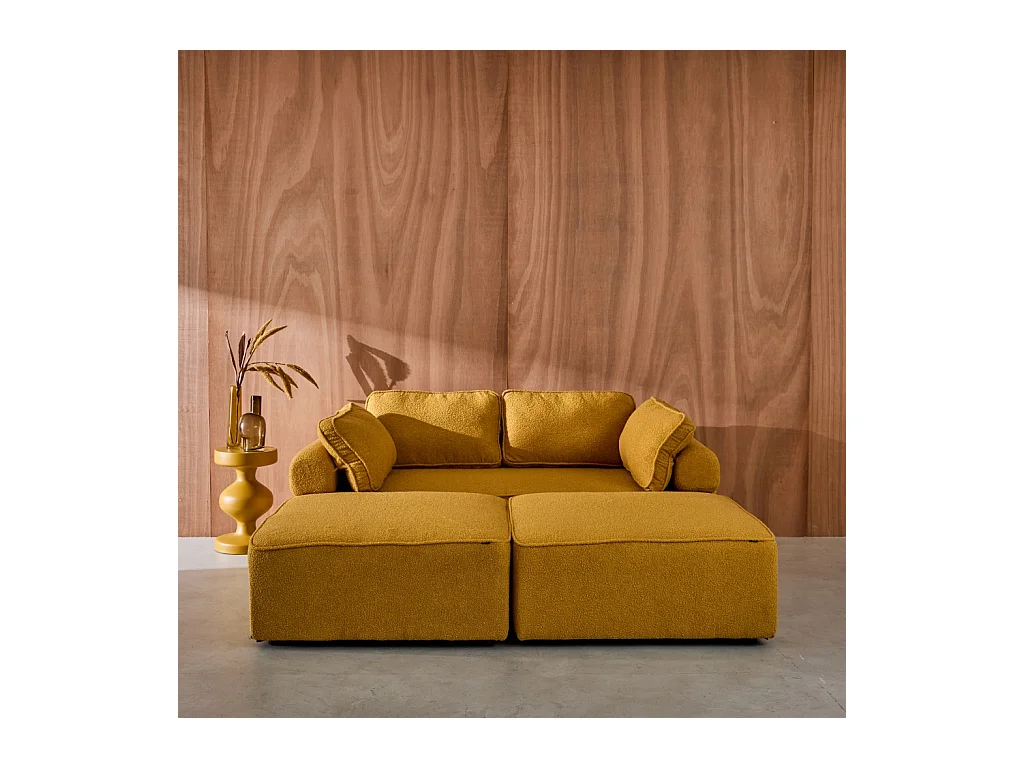 Sofá modular en tejido borreguito, 4 plazas mostaza