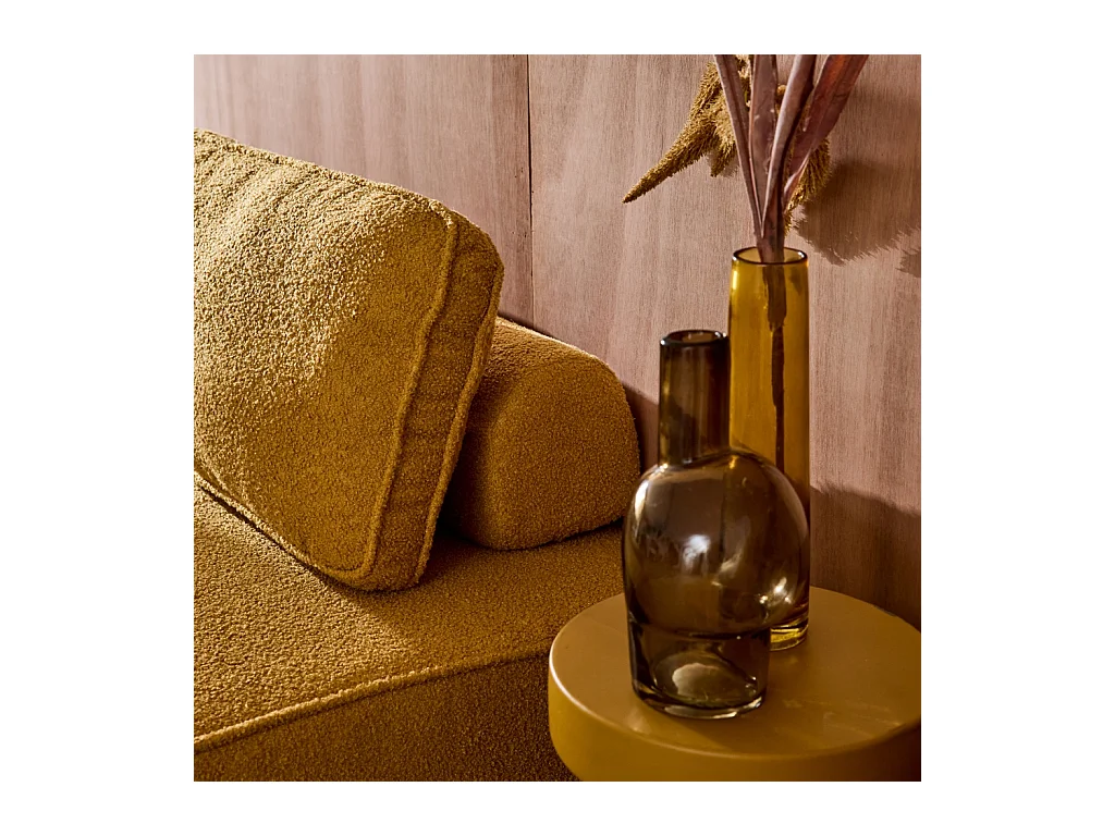 Sofá modular en tejido borreguito, 4 plazas mostaza