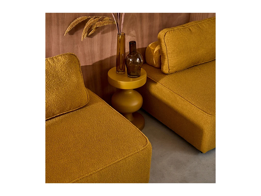 Sofá modular en tejido borreguito, 4 plazas mostaza