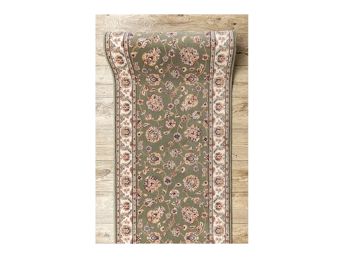 Wollen vloerbekleding NAIN Bloemen 7338 51088 groen / beige 80x250 cm