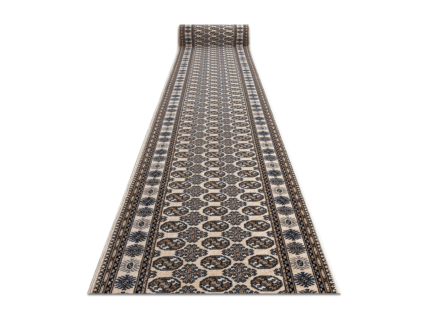 Tapis de course en laine NAIN Rosette 6177 51033 beige / bleu foncé 100x1050 cm