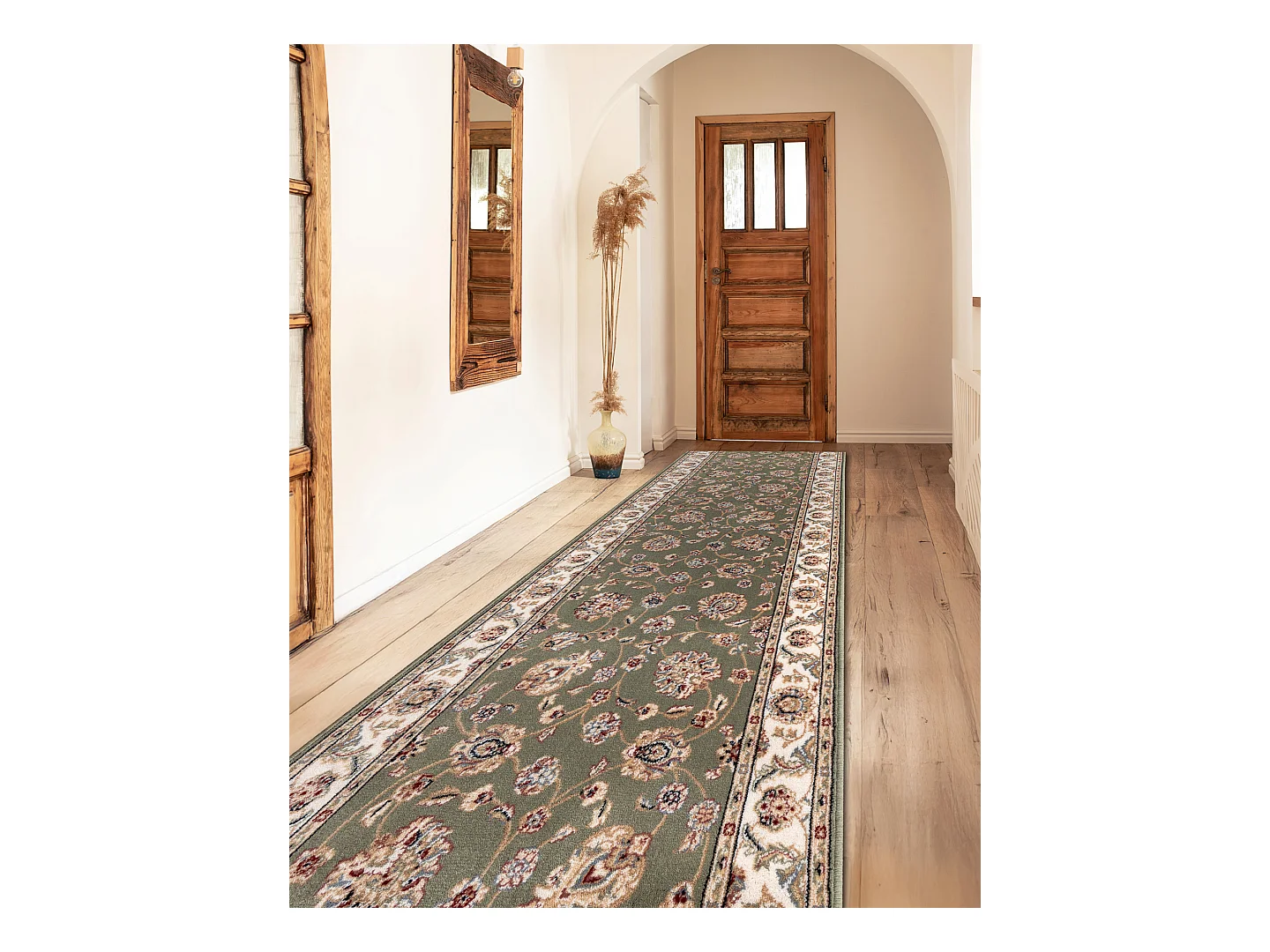 Tapis de course en laine NAIN Fleurs 7338 51088 vert / beige 100x250 cm