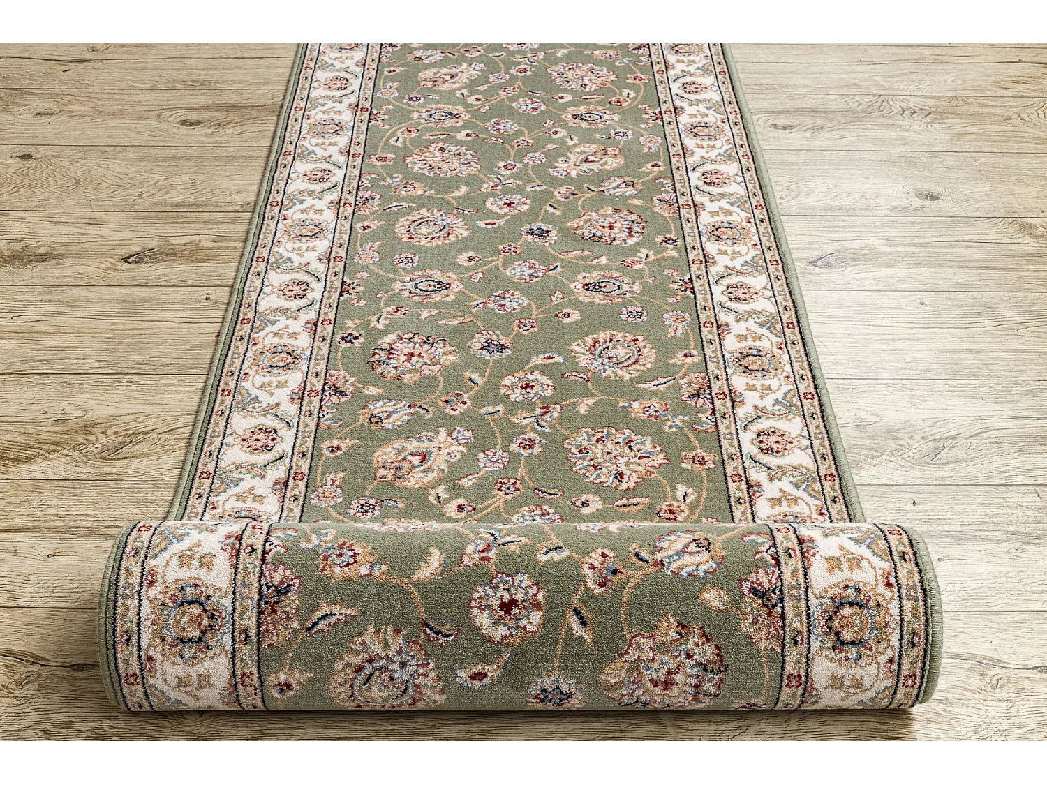 Corredor de lã NAIN Flores 7338 51088 verde / bege 80x1350 cm