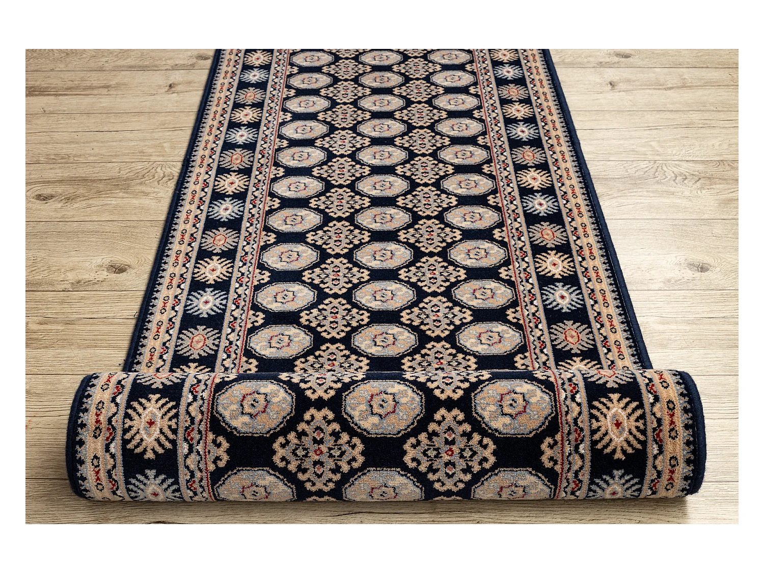 Tapis de course en laine NAIN Rosette 6177 51011 bleu foncé / beige 80x150 cm