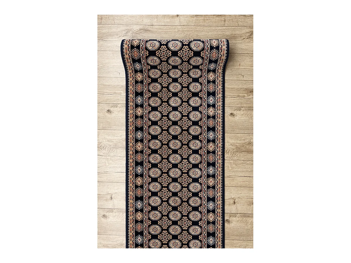 Tapis de course en laine NAIN Rosette 6177 51011 bleu foncé / beige 100x550 cm