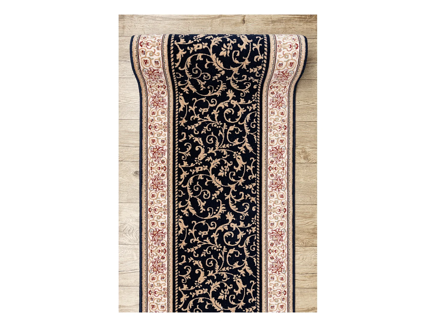 Tapis de course en laine NAIN Ornement 2904 51011 beige / bleu foncé 100x1100 cm