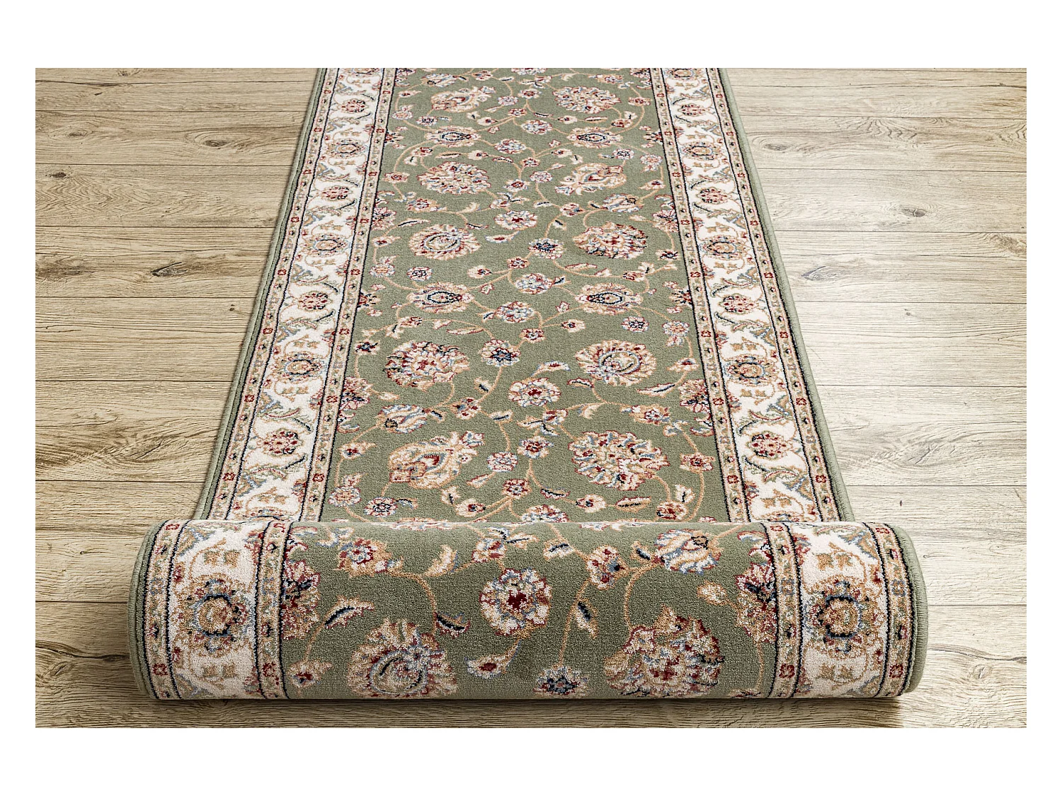 Tapis de course en laine NAIN Fleurs 7338 51088 vert / beige 100x600 cm