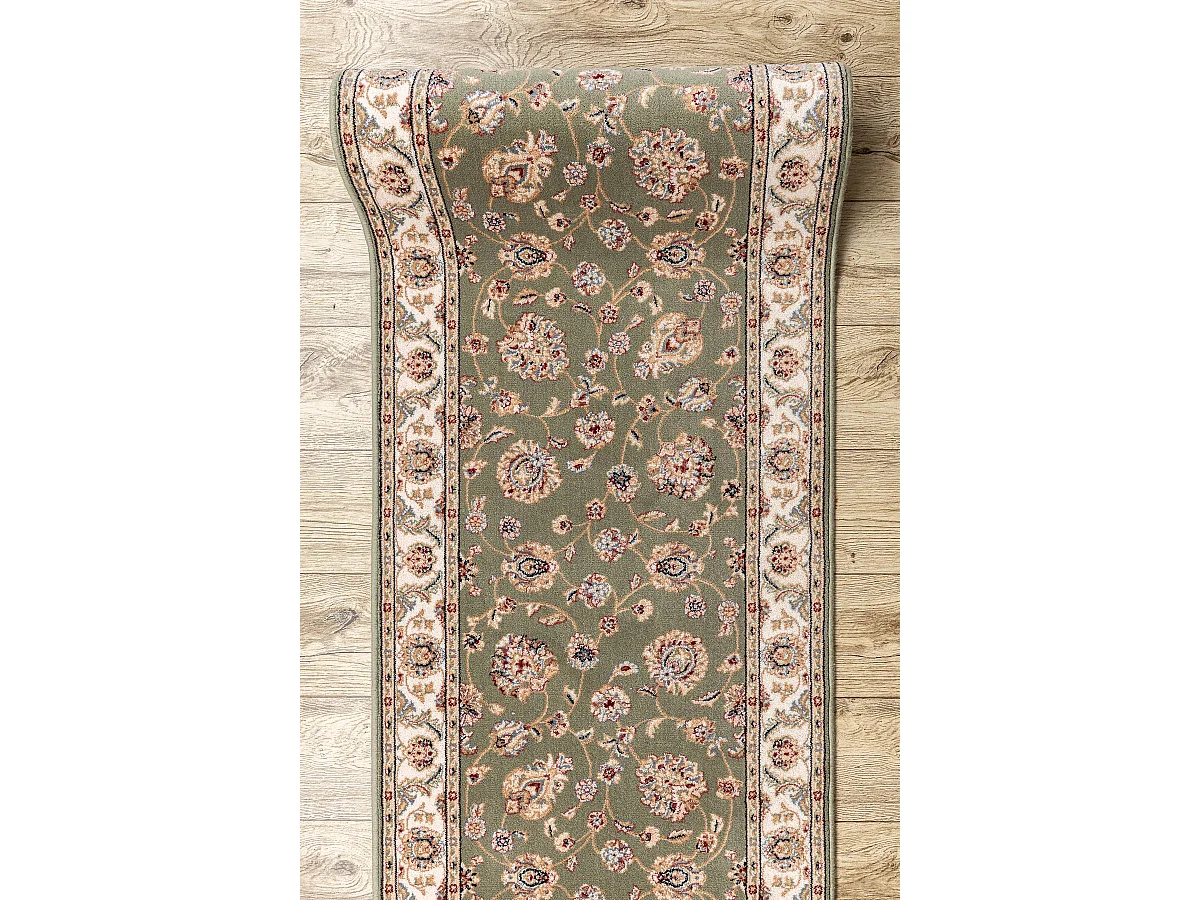 Läufer Wolle NAIN Blumen 7338 51088 grün / beige 100x1050 cm
