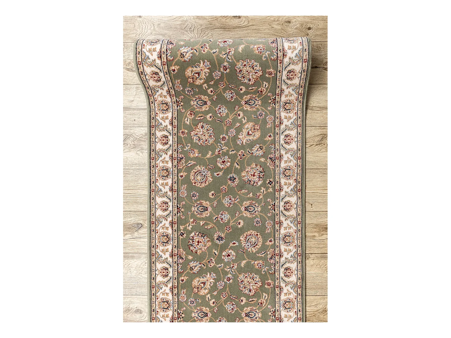 Tapis de course en laine NAIN Fleurs 7338 51088 vert / beige 100x450 cm