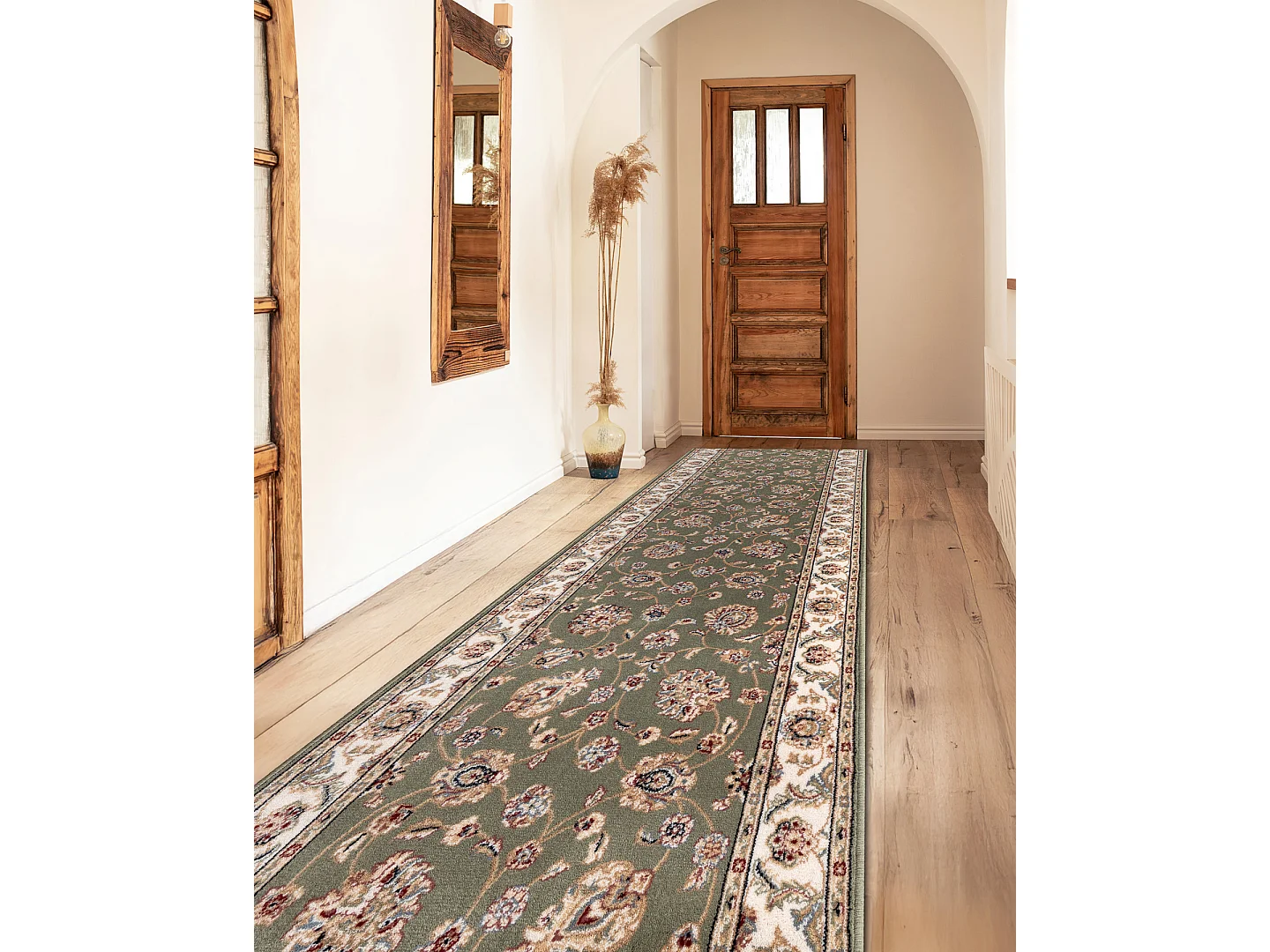 Läufer Wolle NAIN Blumen 7338 51088 grün / beige 80x1300 cm