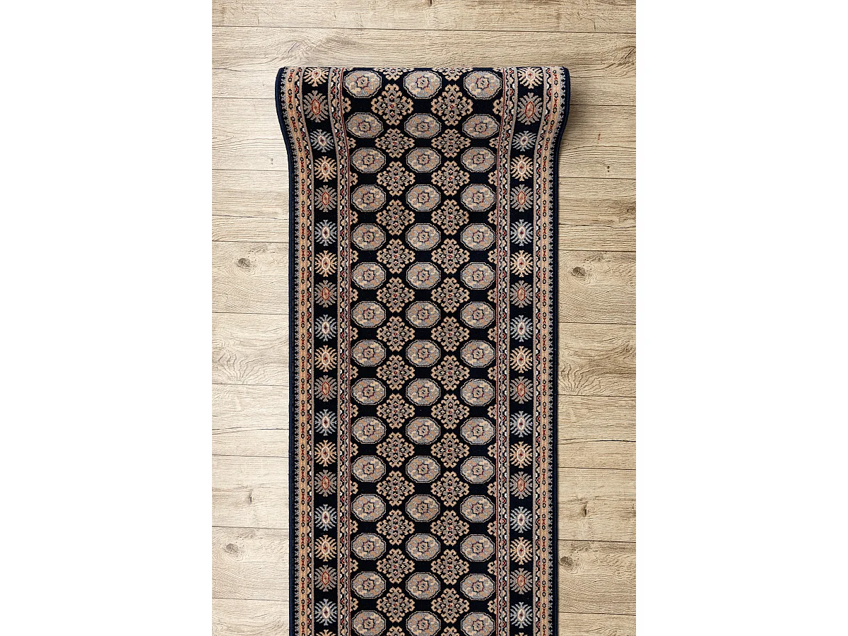 Tapis de course en laine NAIN Rosette 6177 51011 bleu foncé / beige 80x1250 cm