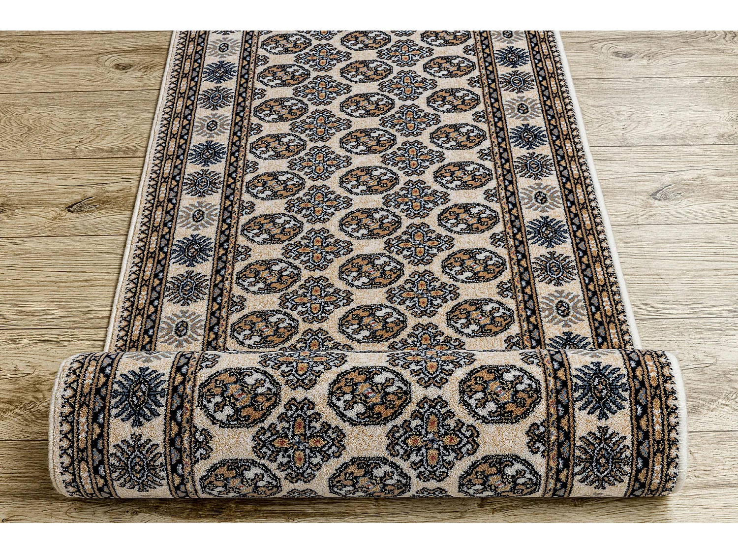 Tapis de course en laine NAIN Rosette 6177 51033 beige / bleu foncé 100x1100 cm