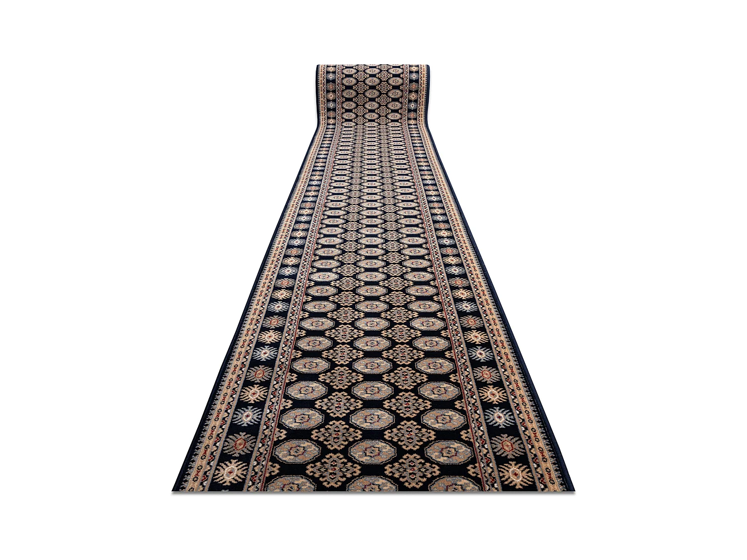 Tapis de course en laine NAIN Rosette 6177 51011 bleu foncé / beige 80x1300 cm