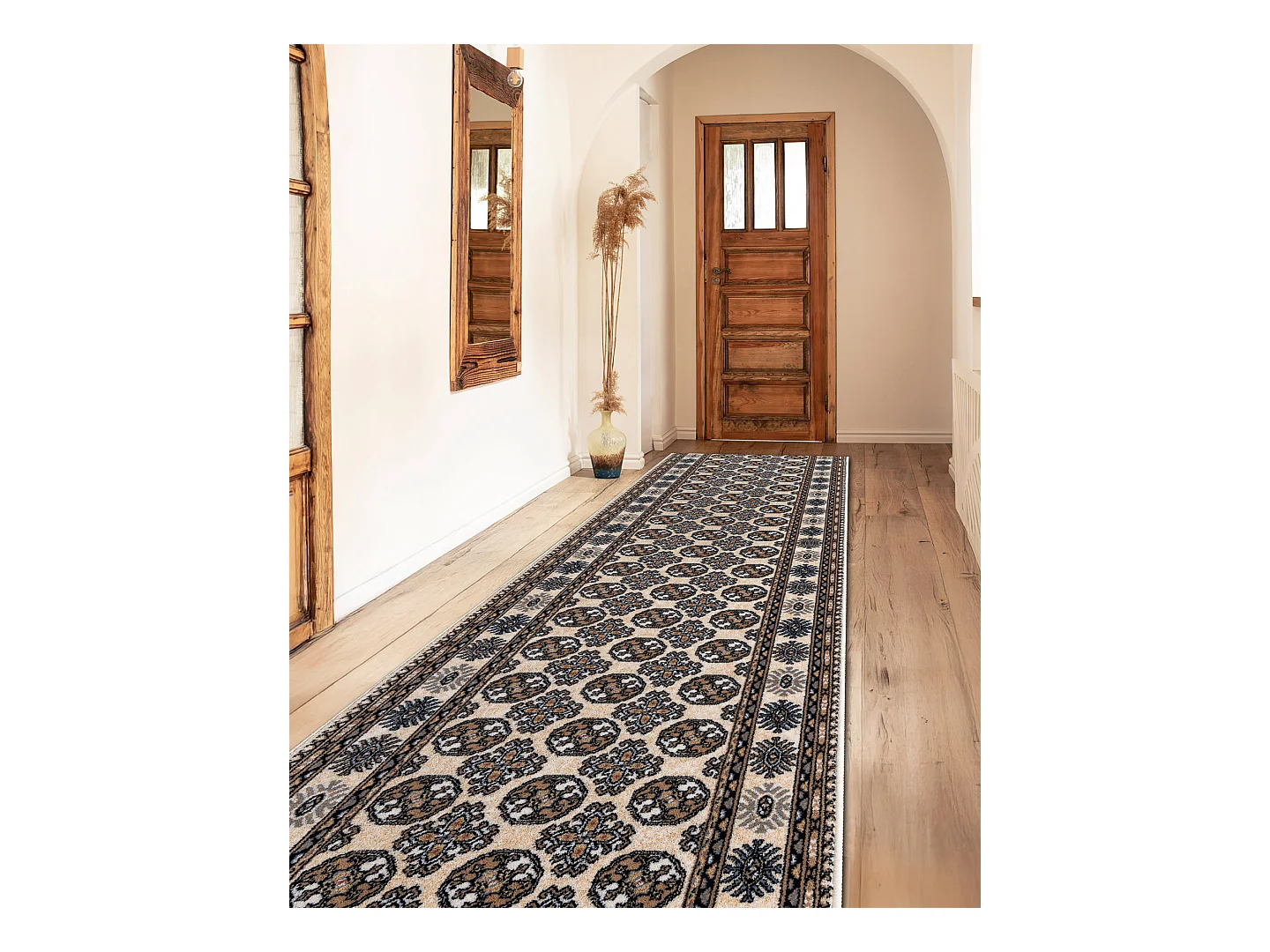 Tapis de course en laine NAIN Rosette 6177 51033 beige / bleu foncé 100x350 cm