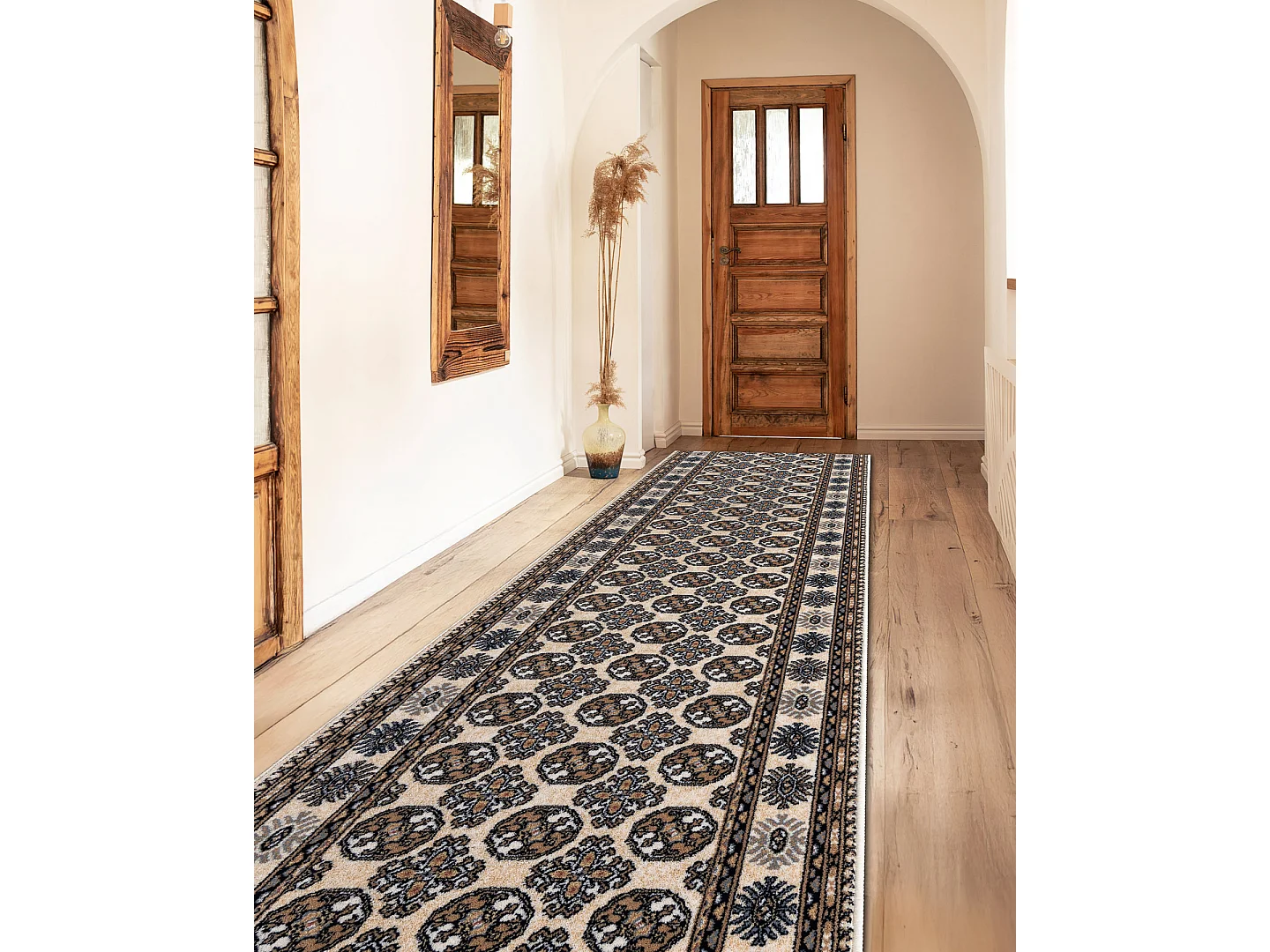 Tapis de course en laine NAIN Rosette 6177 51033 beige / bleu foncé 100x350 cm
