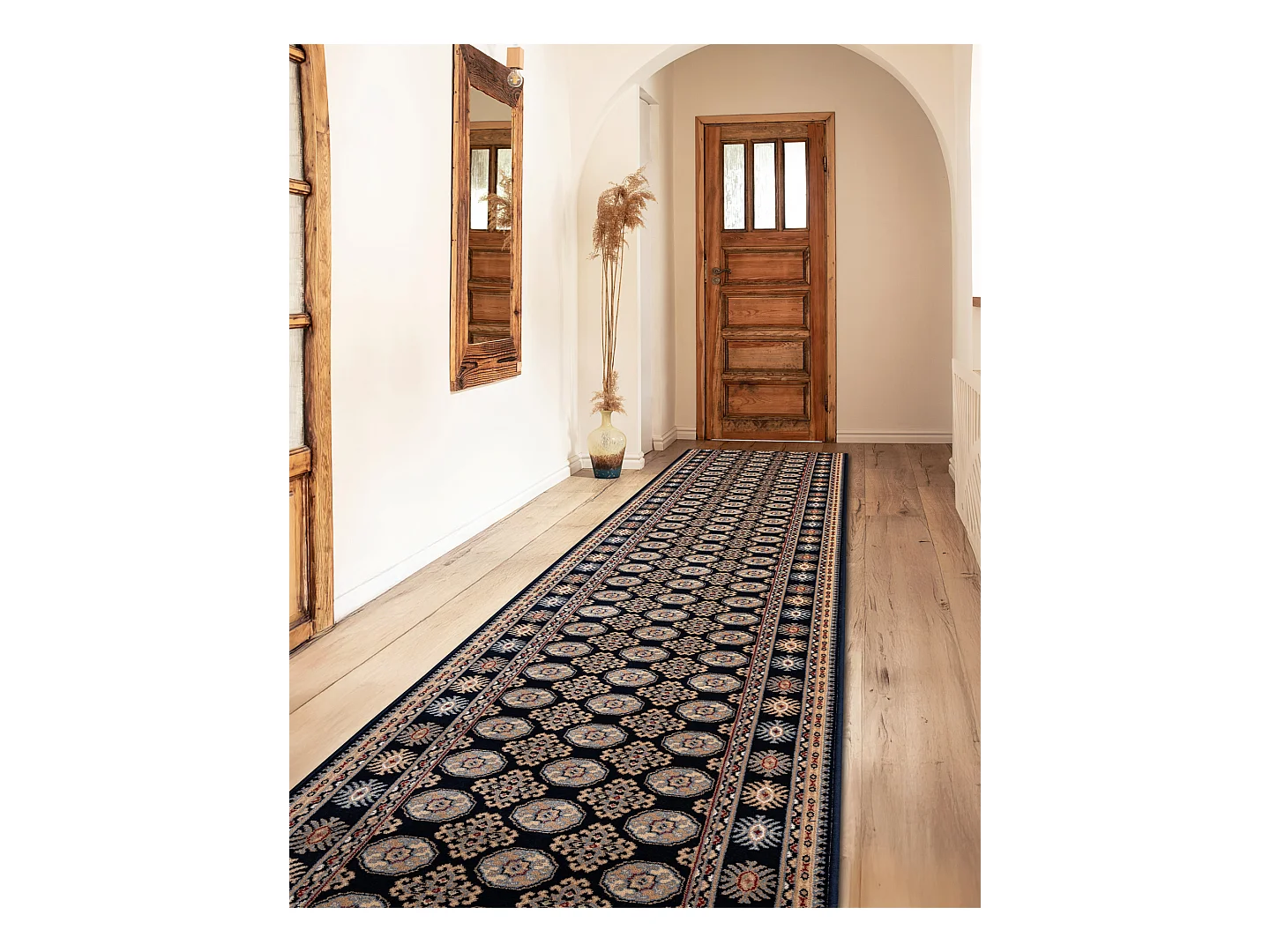 Tapis de course en laine NAIN Rosette 6177 51011 bleu foncé / beige 100x750 cm