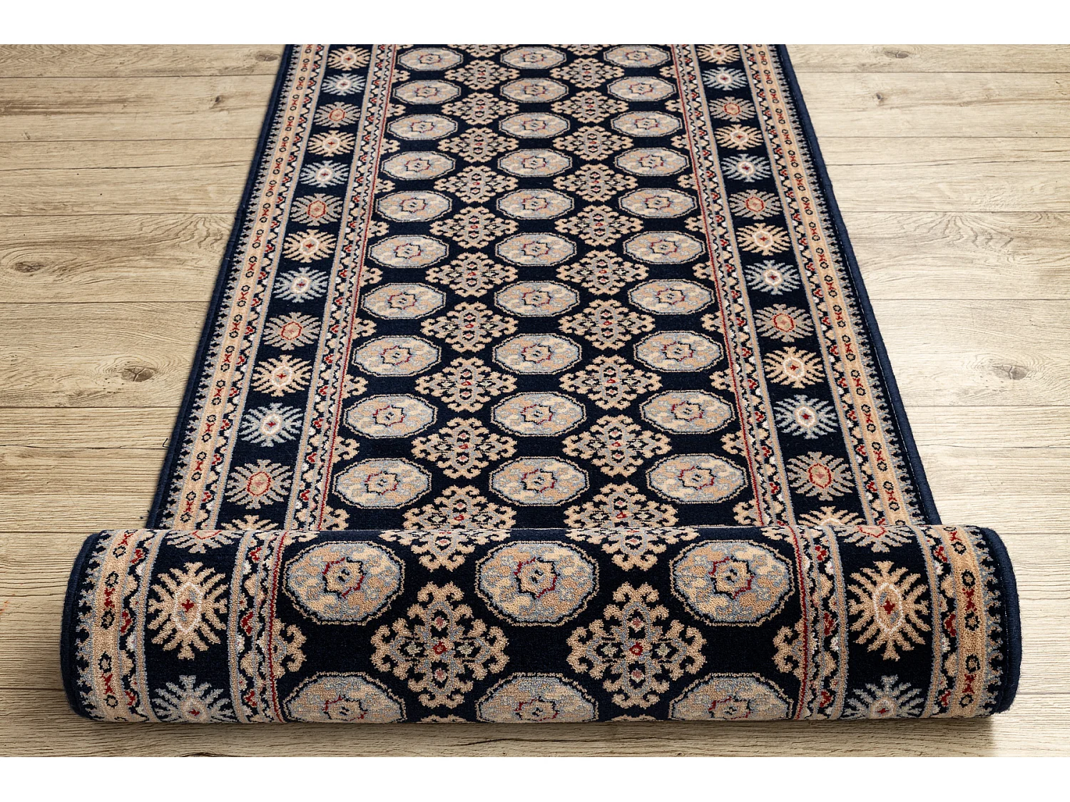 Corredor de lã NAIN Roseta 6177 51011 azul escuro / bege 80x950 cm