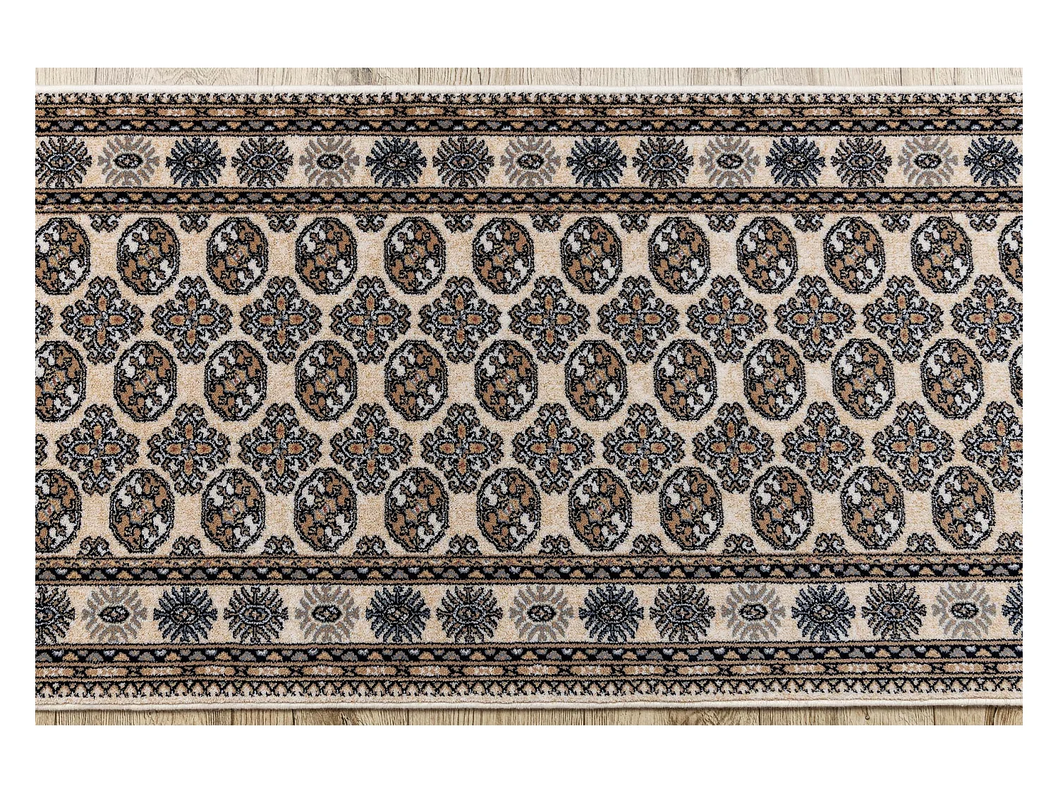 Läufer Wolle NAIN Rosette 6177 51033 beige / dunkelblau 100x250 cm