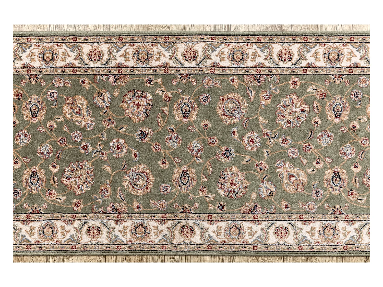 Tapis de course en laine NAIN Fleurs 7338 51088 vert / beige 100x950 cm