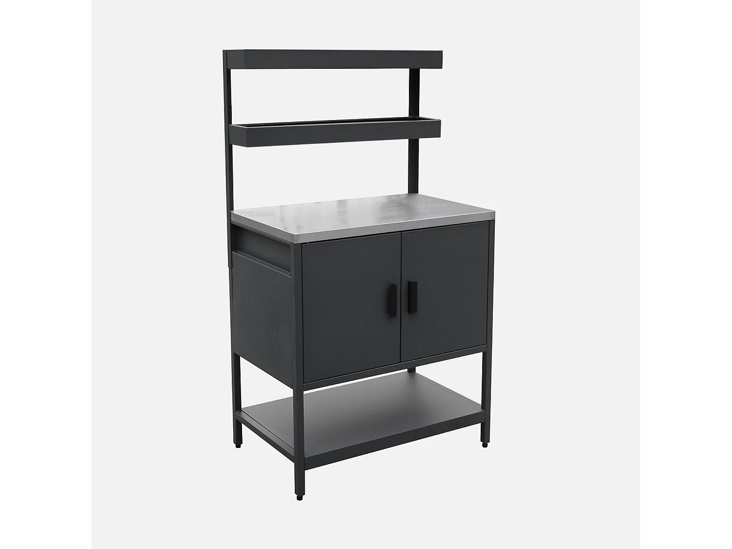 Cocina exterior de acero con 2 estanterías colgantes y 2 puertas