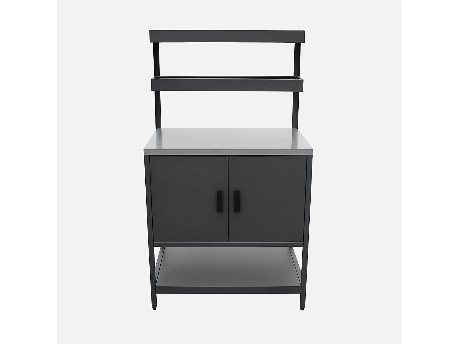 Cocina exterior de acero con 2 estanterías colgantes y 2 puertas